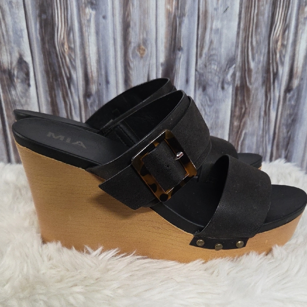MIA Charcoal and Camel Wedge Sandals Size 10 - Picture 4 of 5